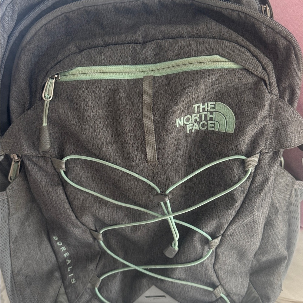 The North Face Charcoal Backpack with Light Green Details
